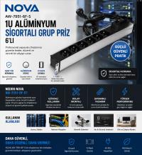 NOVA AW-7951-6F-S 1U ALUMİNYUM SİGORTALI GRUP PRİZ 6LI - 1
